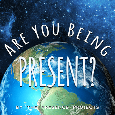 Podcast cover for 'Are You Being Present?' featuring Earth in space with a blue starry background and the title curved around the planet.