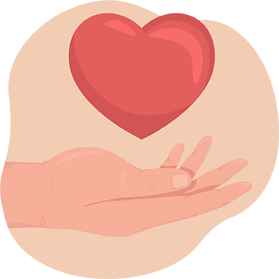 Vector illustration of a hand holding a heart, symbolizing treatment for circulatory disorders.