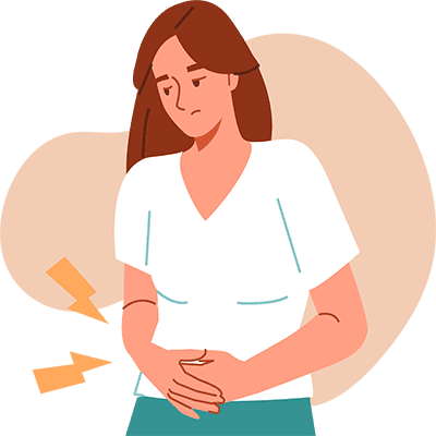 Vector illustration of a woman holding her abdomen, symbolizing treatment for gynecological disorders.