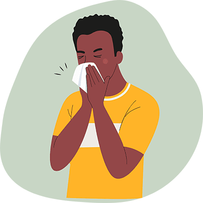 Vector illustration of a man blowing his nose, symbolizing treatment for respiratory disorders.