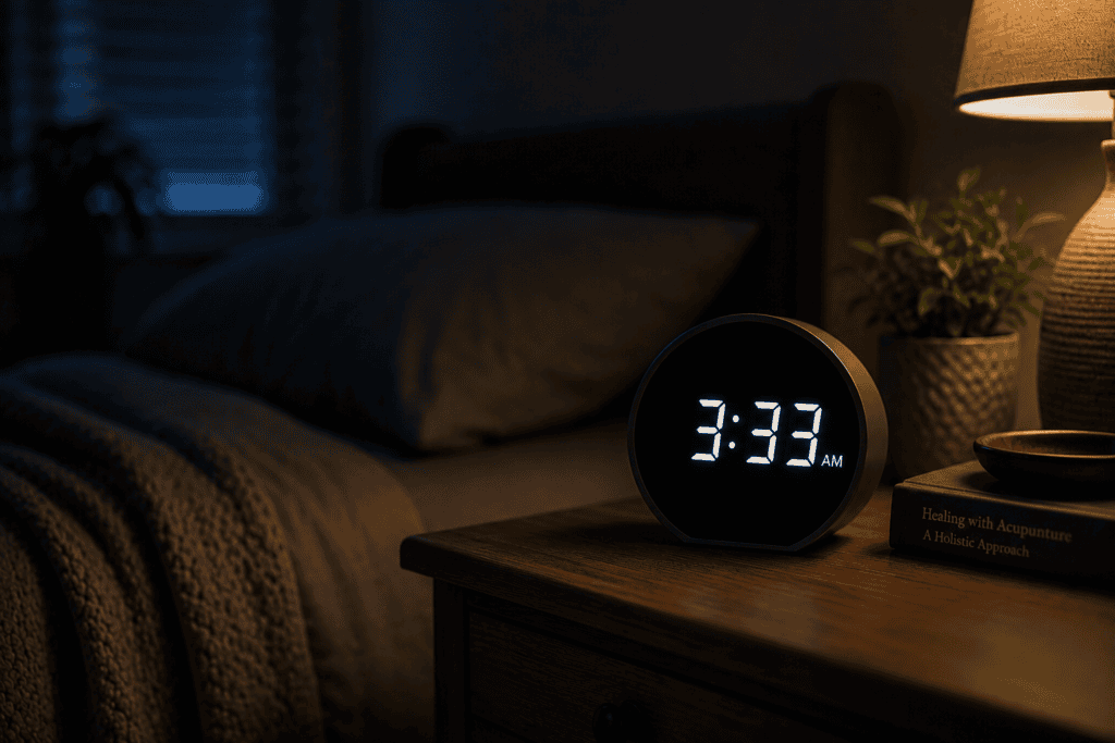Bedside clock showing the early morning hours, illustrating the time a person tends to wake.
