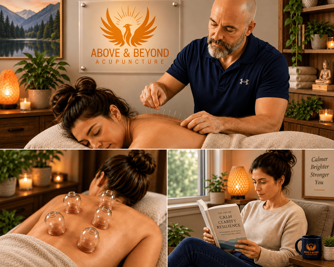 Acupuncture, glass cupping and relaxation at Above & Beyond Acupuncture for supporting anxiety, stress and depression.