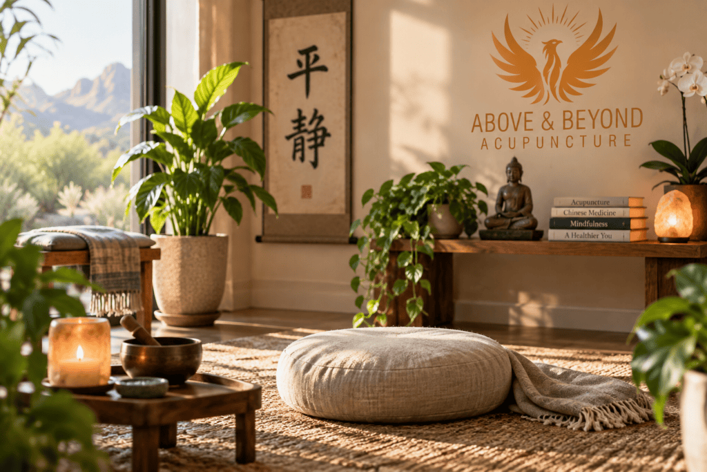 Calm, serene meditation space with soft natural light and an uncluttered, tranquil feel.