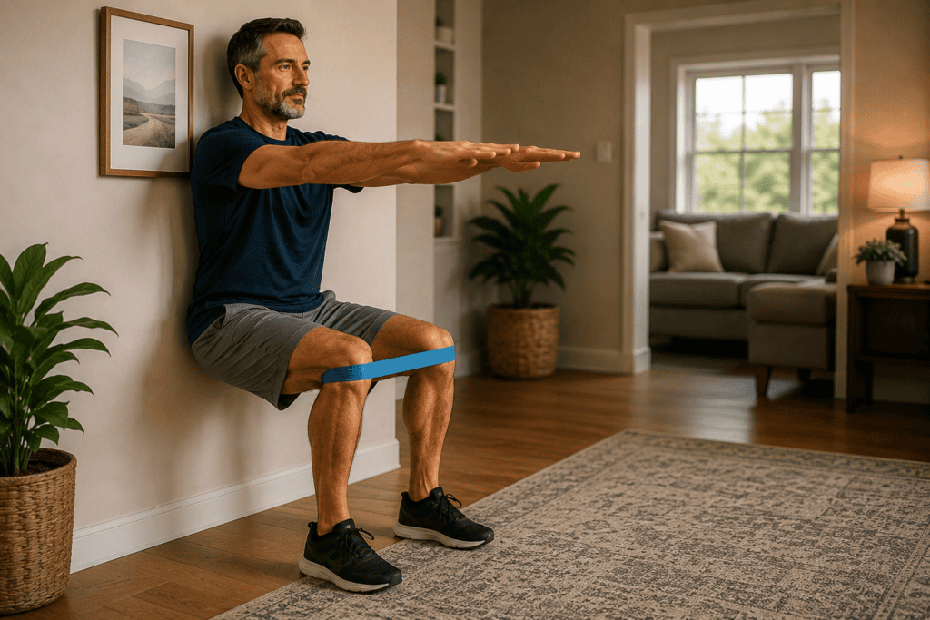 Person engaged in daily practices supporting knee health including appropriate movement, strengthening exercises, and gentle self-care.