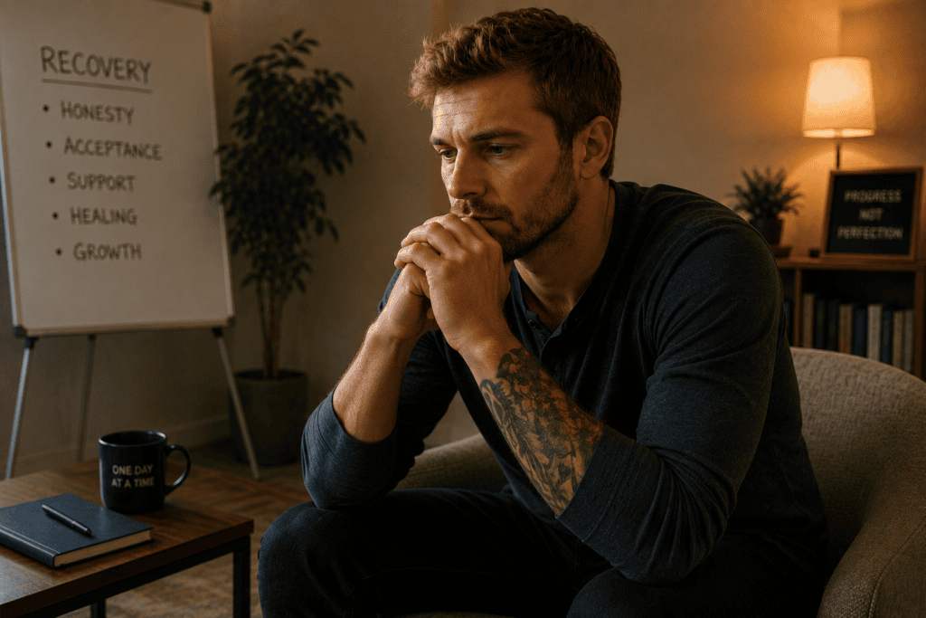 Person in a moment of quiet reflection about the loss of control that characterizes addiction, illustrating the current clinical understanding of the condition.