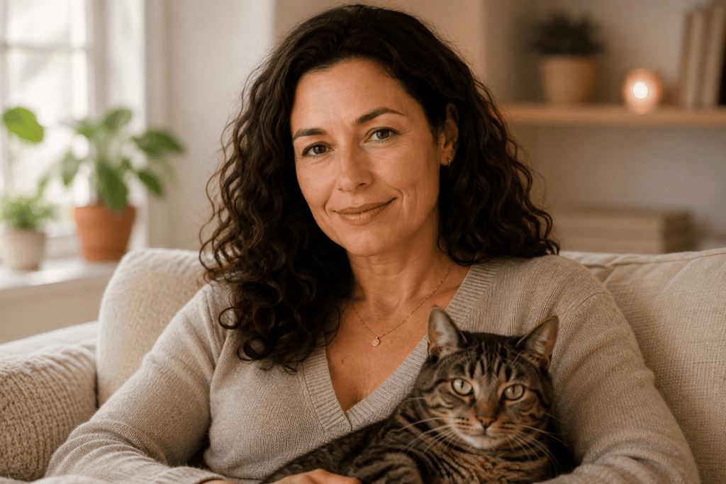 Person looking refreshed and relaxed with comfortable, clear eyes after relieving eye strain.