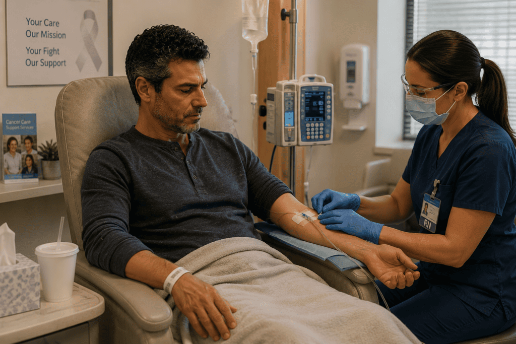 Oncology patient receiving primary cancer treatment with acupuncture serving as supportive care rather than primary treatment.