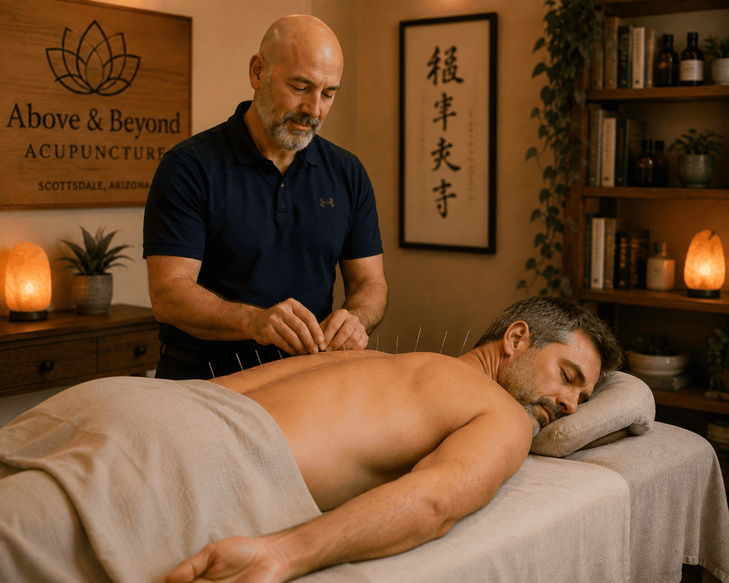 Patient at Above and Beyond Acupuncture beginning treatment for their specific health needs.