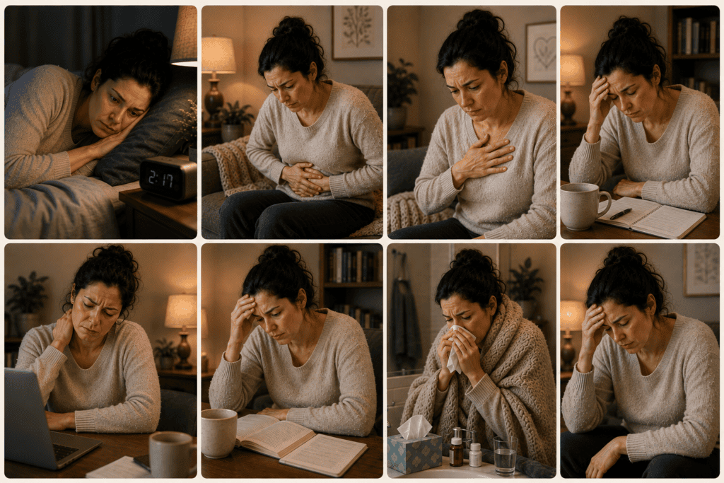 Person experiencing the physical toll of chronic OCD including exhaustion tension and the wear of managing symptoms.