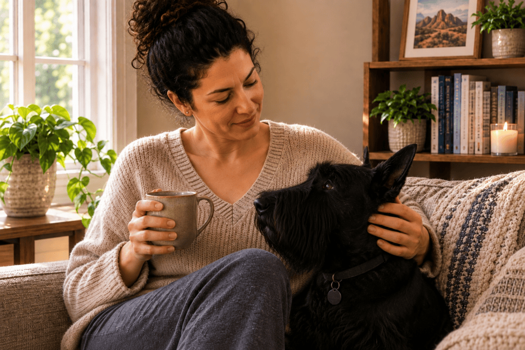 Person in a moment of quiet satisfaction managing OCD well through integrated care combining acupuncture inflammation management and therapy.