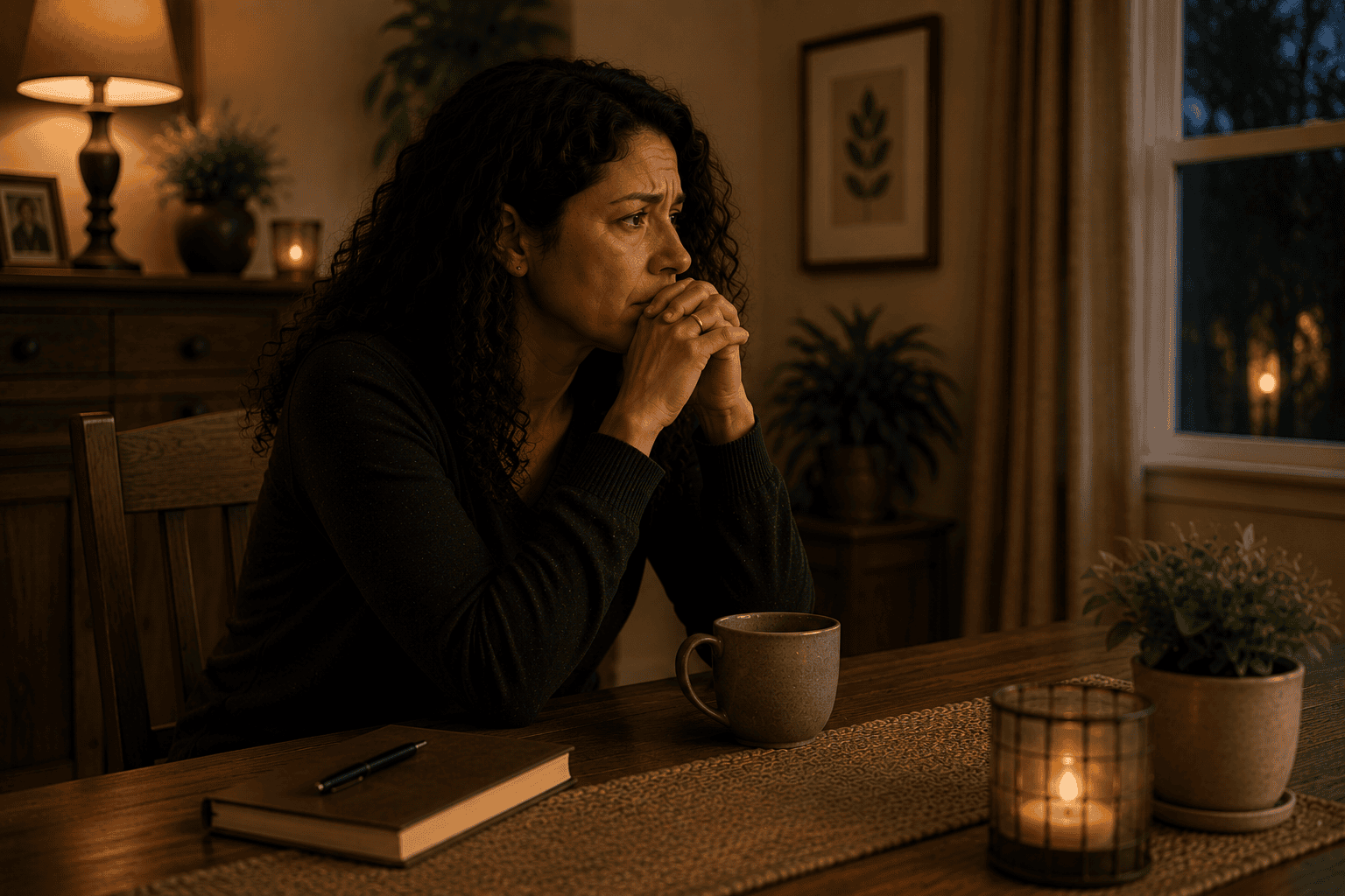 Person at home in a moment of quiet reflection, communicating the daily experience of living with general anxiety disorder.