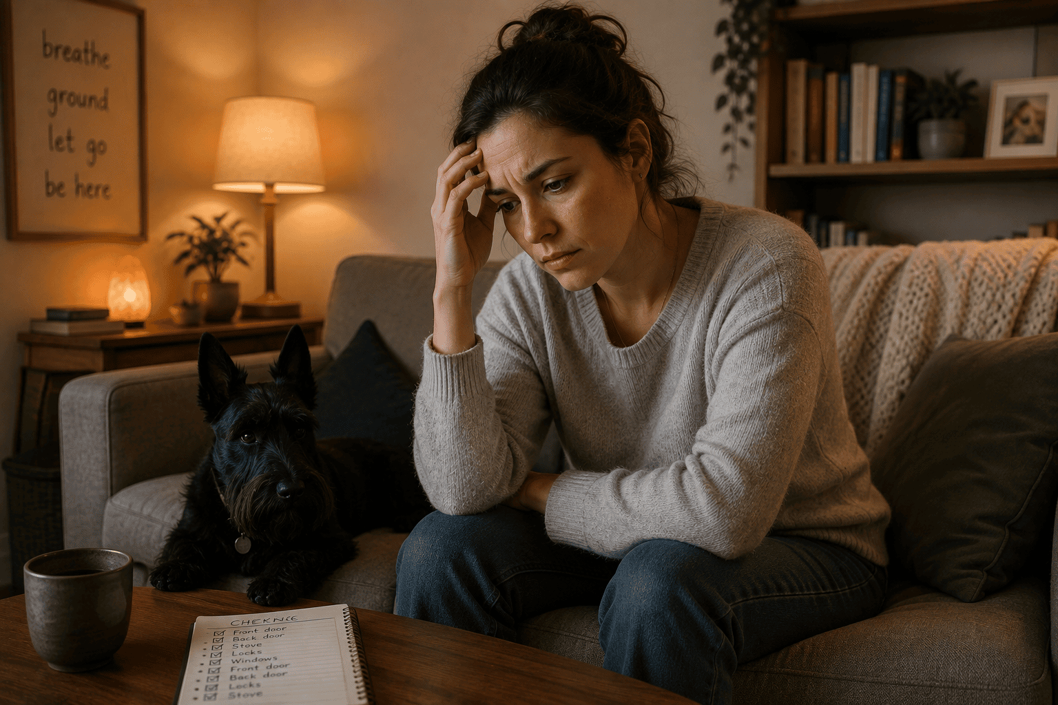 Person at home experiencing the exhausting cycle of managing OCD obsessions and compulsions that affect daily life.