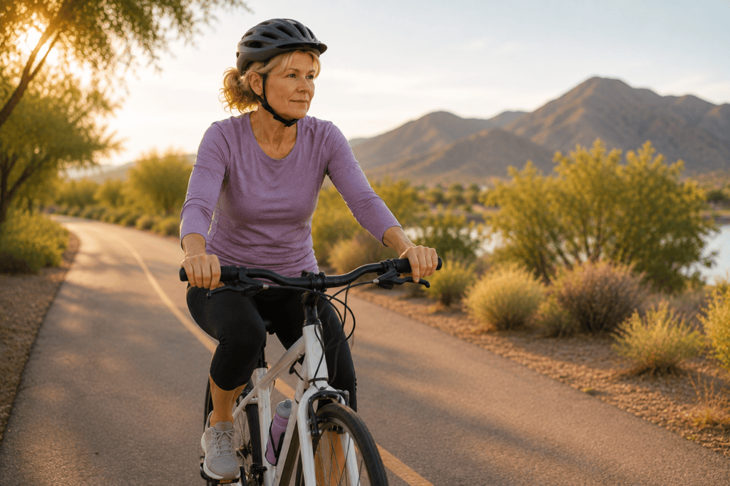 Person swimming or cycling as low-impact activity during plantar fasciitis healing, illustrating modified exercise that maintains fitness.