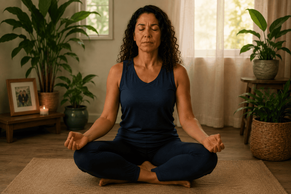 Person engaged in daily practices supporting anxiety management including regular movement, quality sleep, and considered self-care.