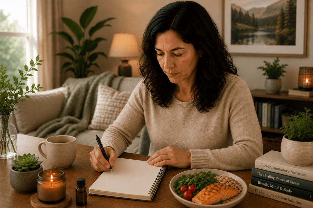 Person engaged in daily practices supporting chronic sinusitis management including nasal irrigation and considered self-care.