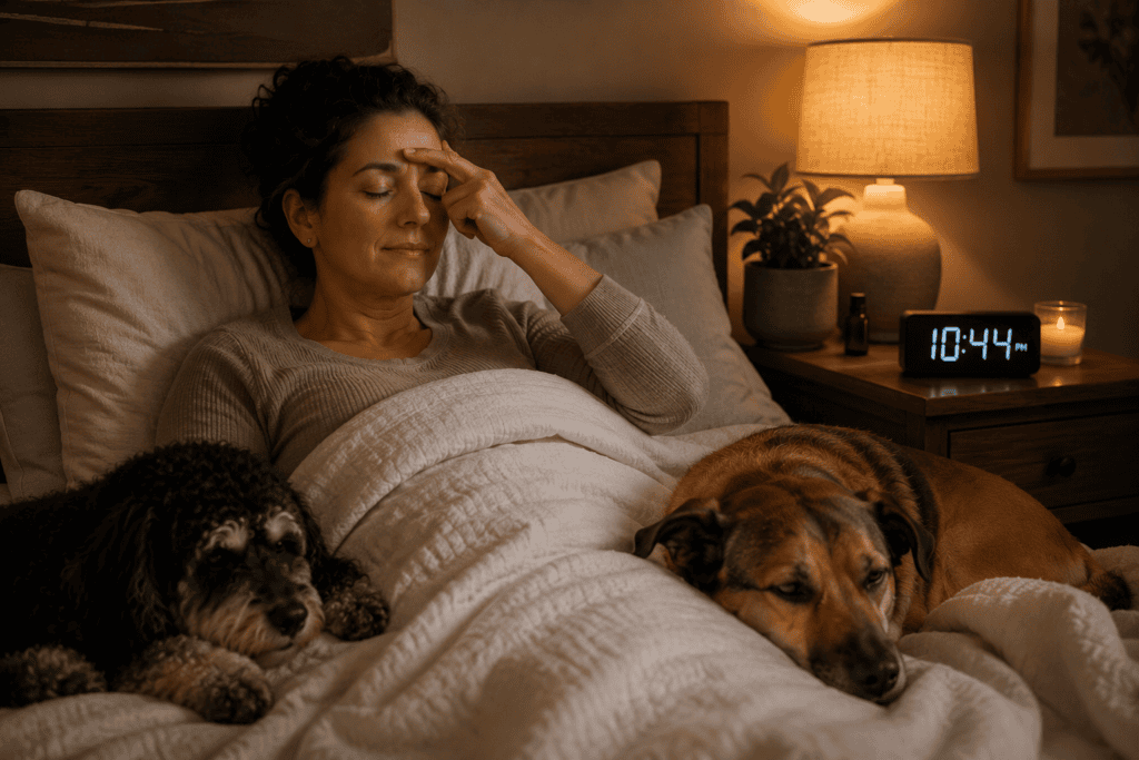 Person applying acupressure for one of the common applications including pain, sleep, stress, or digestive issues.