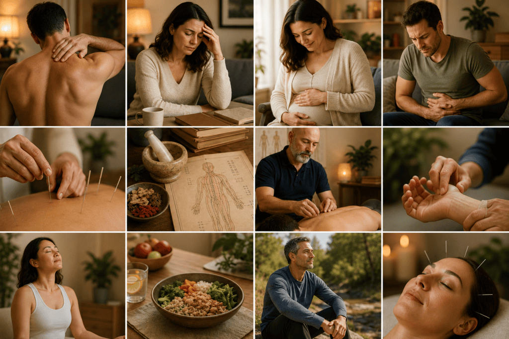 Person considering acupuncture treatment for one of the many conditions the practice supports including pain stress women's health and digestive issues.