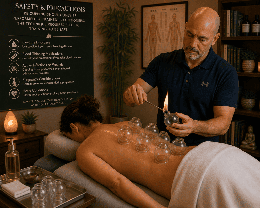 Trained licensed practitioner performing fire cupping with proper technique and safety precautions at Above and Beyond Acupuncture.