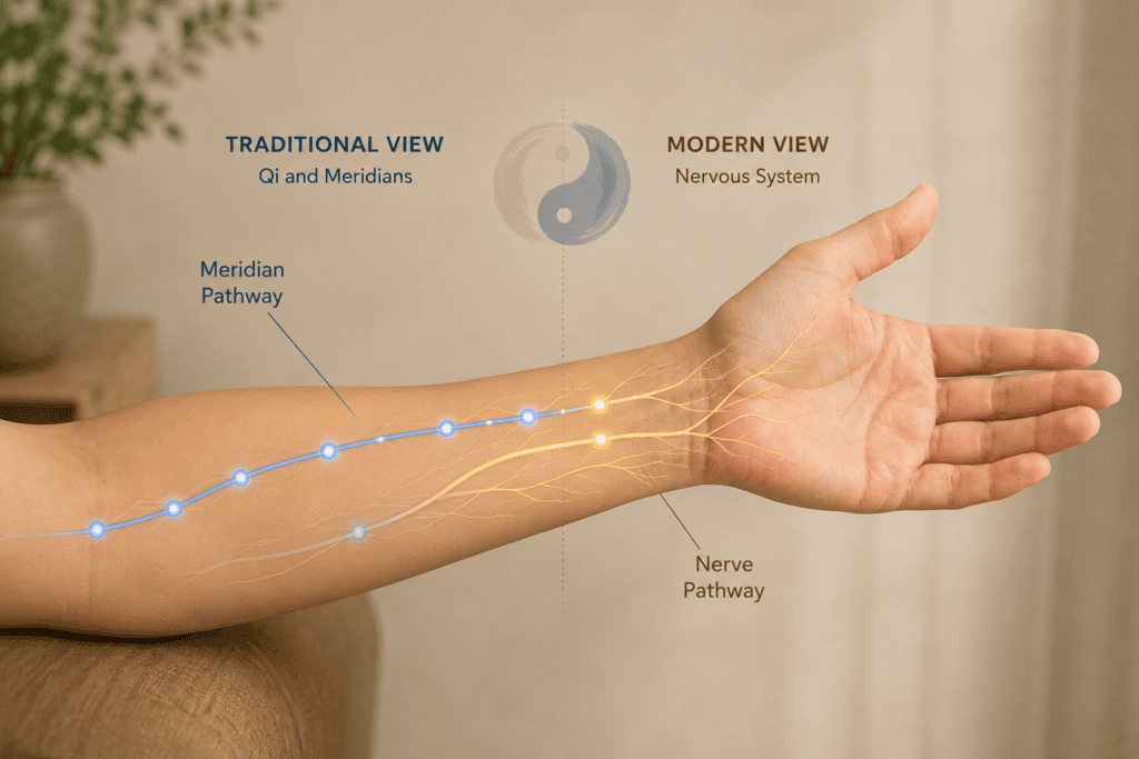Pressure points can be understood through Qi and meridians or through the nervous system.